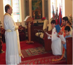 Sunday school students reading the Confession in Armenian