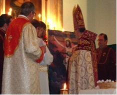   Archbishop Choloyan consecrates the painting of Crucifixion                                             