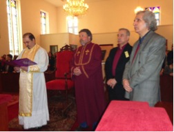 Rev. Mesrob Lakissian, Mr. Ardashes Bedrosian, Mr. Jerry Agajian and Mr. Rudik Petrosian